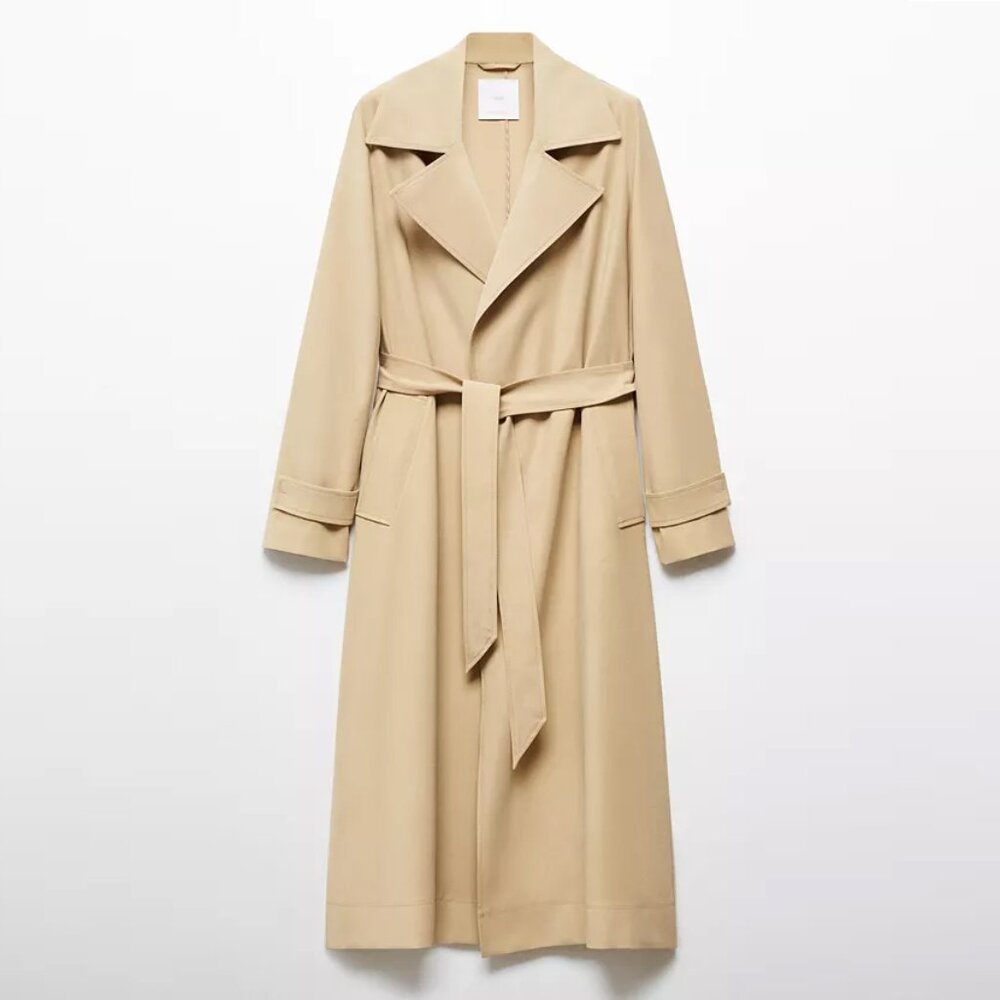 Flowy Lapel Minimalist Trench Coat in Tan